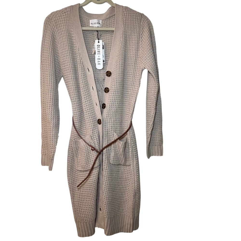 Olive + Oak New Camel Waffle Knit Lace Up Back Duster Cardigan Medium